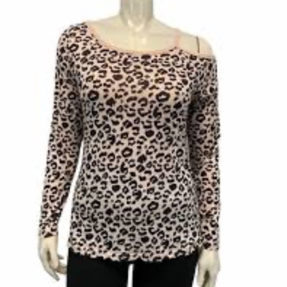 Zesica women’s animal print one cold shoulder leopard long sleeve blouse sz M